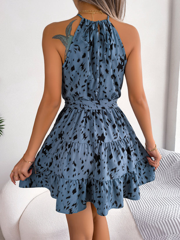 Casual Leopard Print Ruffled Swing Dress